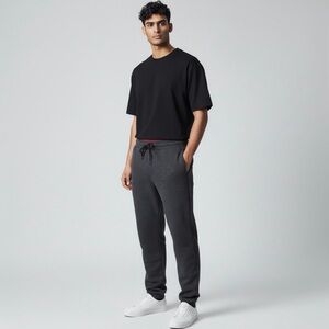 RBX Active Athletic Adjustable Waist Drawstring Cuff Fleece Jogger Charcoal Sz L